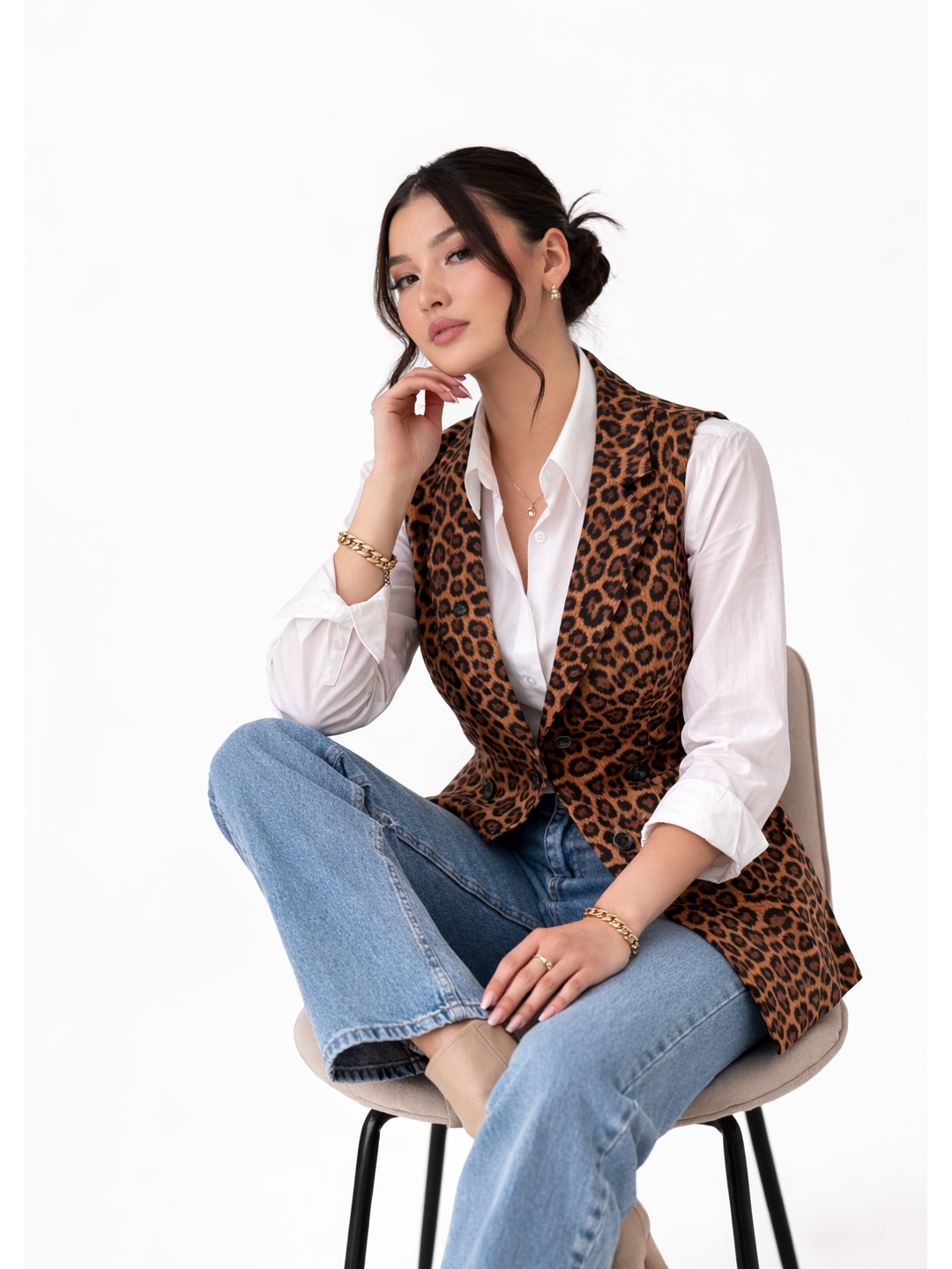 TOGA Statement Leopard Print Vest – Corduroy Texture
